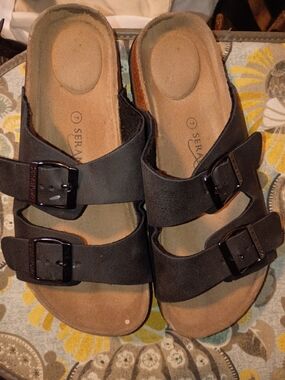 Seranoma Women's Black Double-Buckle Comfort Sandals